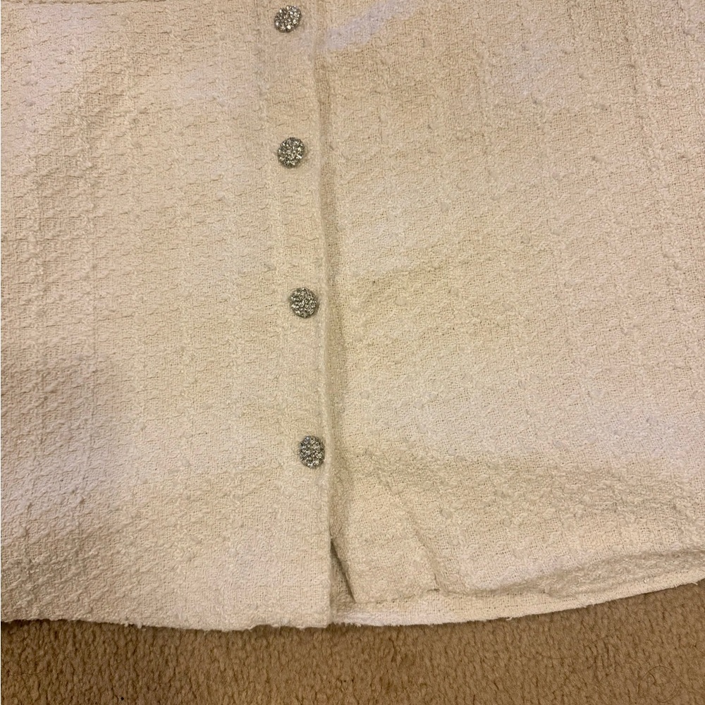 Cream Textured Rhinestone Button Detailed Skirt